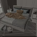 Modern Elegant Double Bed Bedroom Interior With Gray Bedding Pillows And Area Rug