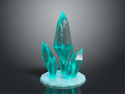 3D Turquoise Crystal Structure With Multiple Transparent Prisms On Circular Base 3d model