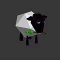 Low Poly Black and White Sheep Figure With Green Leaf and Red Plant