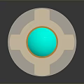 3D Rendered Tech Sphere Installation With Golden Rim And White Geometric Base