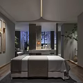 Elegant SPA Sauna Room Interior With Massage Bed Marble Decor Soft Lighting And Green Plants