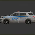 NYPD Police Utility Vehicle With Emergency Lights Shattered Window And Open Door