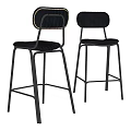 Black Leather Bar Stools with Stitched Backrest and Metal Frame Design 3d model