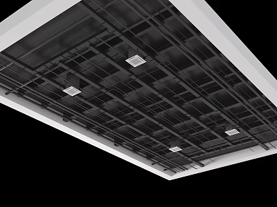 Modern Suspended Ceiling With Grid Framework Metal Rails And Recessed Lights 3d model