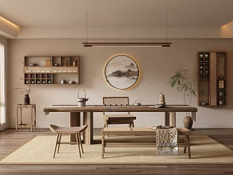 Quiet Ancient Tea Room Tea Room Tea Room Tea Tasting Area Tea Table and Chair Combination Tea Set Locker Tea Set Combination Log Coffee Table 3d model