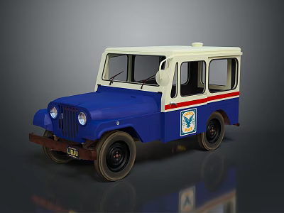 Vintage Blue And White Military Vehicle With Red Stripes And Emblem 3d model