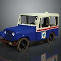 Vintage Blue And White Military Vehicle With Red Stripes And Emblem