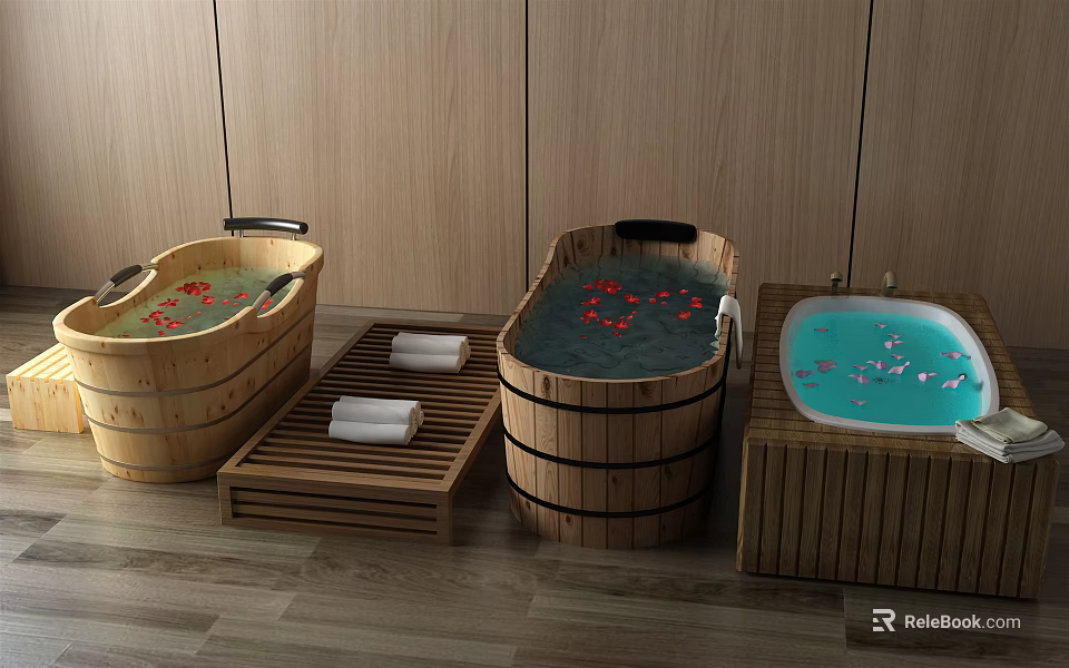 Wooden Barrel Aquarium Fish Tank with Colorful Fish and Natural Decorative Elements 3d model 