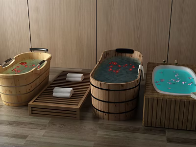 Wooden Barrel Aquarium Fish Tank with Colorful Fish and Natural Decorative Elements 3d model