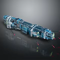 Futuristic Spaceship 3D Model With Blue Transparent Modular Structure And Red Thrusters For Cosmic Exploration 3d model