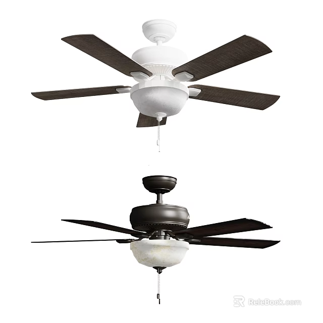 Modern Ceiling Fan Chandeliers With White And Dark Blades And Light Shades 3d model 