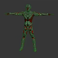 Futuristic Red And Silver Armored Character As Cybernetic Creature With Outstretched Arms