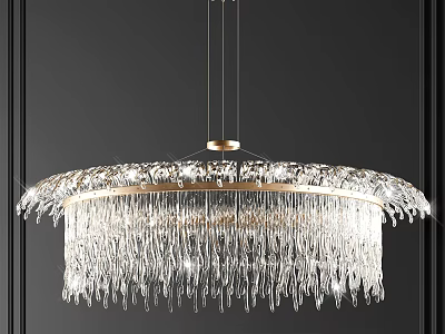 Elegant Modern Crystal Chandelier With Round Gold Frame And Crystal Fringes 3d model