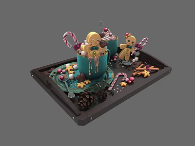 Holiday tray hand painted texture low polygon stylized art 3d model
