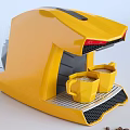 Stylish Yellow Kitchen Coffee Machine Brewing Coffee With Two Cups And Beans