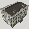 Traditional Style Commercial Complex With Multi Storey Design Balconies and Columns 3d model