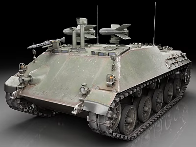 Military Armored Tank With Tracks Antenna And Weapon System On Black Background 3d model