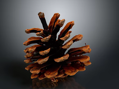 Detailed Brown Pine Cone Close Up View With Natural Scales On Shiny Surface 3d model