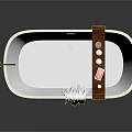 Modern White Bathtub With Wooden Tray Bottles Glass And Hanging White Towel