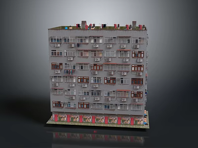 Multistory Residential Building With Gray Exterior Multiple Windows Balconies And Red Base 3d model