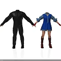 Headless Characters In Black Suit And Blue Dress Holding Hands On White Background
