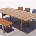Modern Wooden Dining Table Set With Bench And Three Chairs 3d model