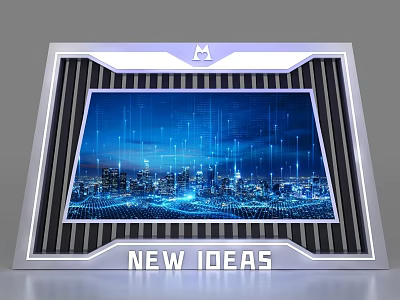 Modern Display Shelf With Silver Frame Large Screen Blue City Nightscape Tech Lines NEW IDEAS 3d model
