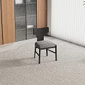 Stylish Black Single Chair With Wooden Cabinet Glass Door White Blinds And Light Carpet