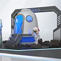 Space Theme Photo Spot With Silver Space Capsule Astronaut Models Blue Lighting And Lunar Rocks
