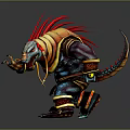 3D Fantasy Creature Character With Red Feathered Crest Colorful Armor And Battle Stance