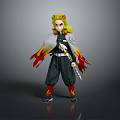 Anime Action Figure With Yellow Hair Flame Decorations And Black Outfit