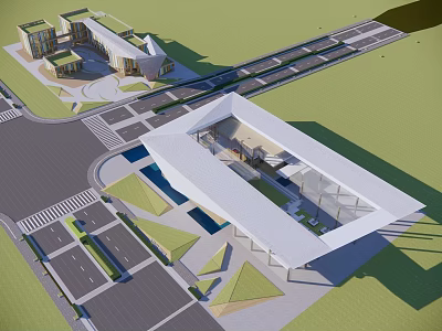 Modern Commercial Street With Modern Architecture Open Plazas Parking Areas And Green Landscaping 3d model