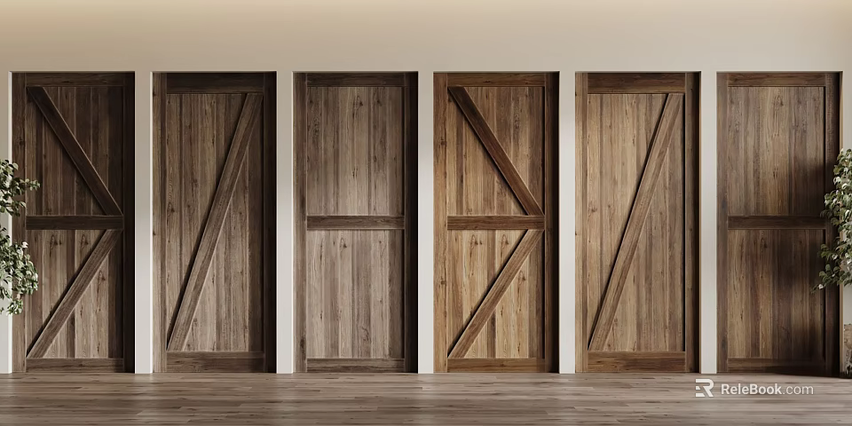 Wooden Hinged Doors With Various Panel Designs For Home Interior Settings 3d model