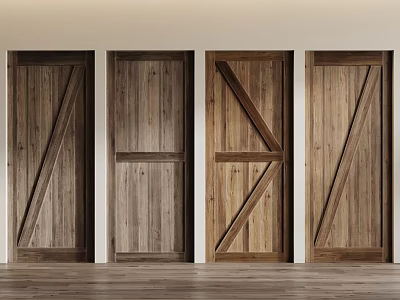 Wooden Hinged Doors With Various Panel Designs For Home Interior Settings 3d model