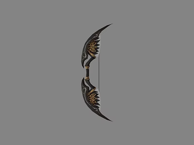 Black Bow Weapon With Elegant Golden Decorations And Intricate Carved Patterns Design 3d model