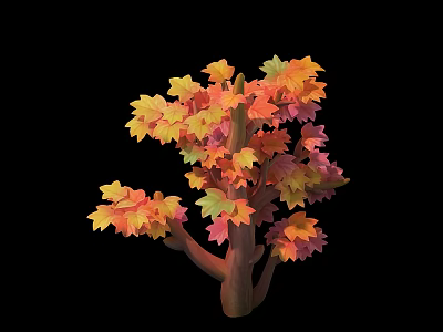 Vibrant Autumn Tree With Colorful Orange Yellow Pink Leaves And Brown Trunk 3d model
