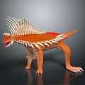 3D Render of Orange Prehistoric Creature with White Spikes Standing Pose Open Mouth