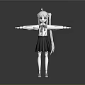 Anime Game Character With Long White Hair Ponytail White Shirt Black Pleated Skirt Arms Outstretched