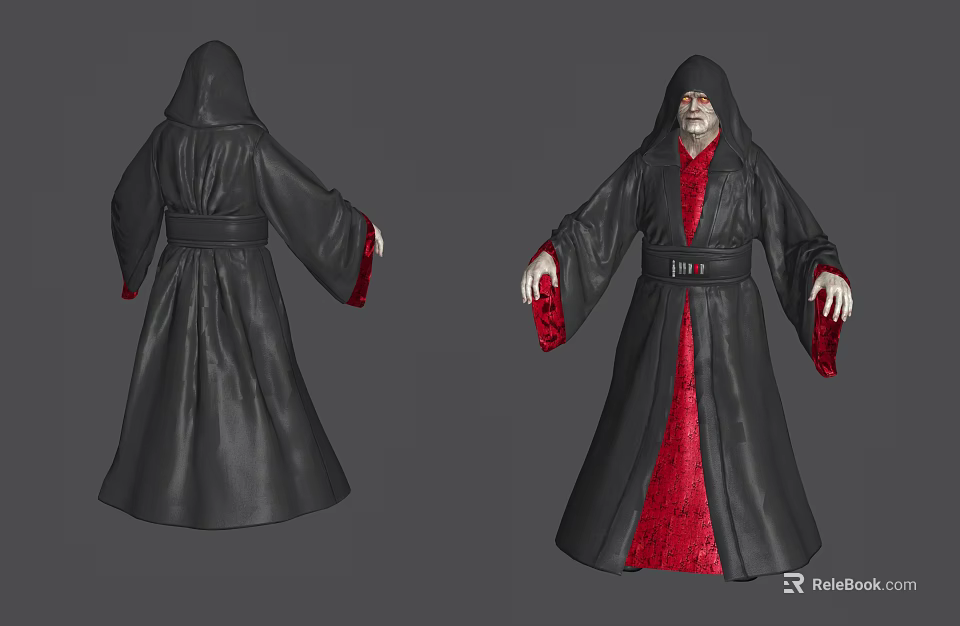 Hooded Game Movie Character 3D Model With Black Robe Red Lining And Belt Design 3d model 