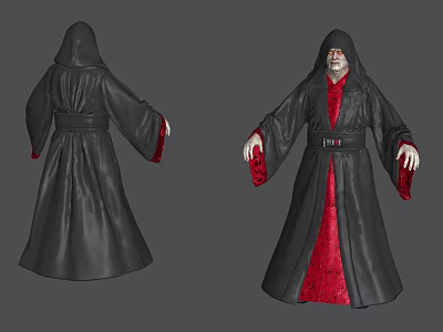 Hooded Game Movie Character 3D Model With Black Robe Red Lining And Belt Design 3d model