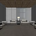 Hotel Public Lounge With Comfortable Sofas Table Lamps Floor Curtains And Carpet