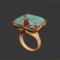 Elegant Gold Ring With Blue Green Gemstone Inlaid Design And Shiny Surface