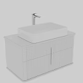 Modern White Washbasin Vanity Unit With Square Basin And Striped Cabinet