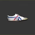 White Casual Sneakers With Blue Red Stripes Classic Sports Footwear Design