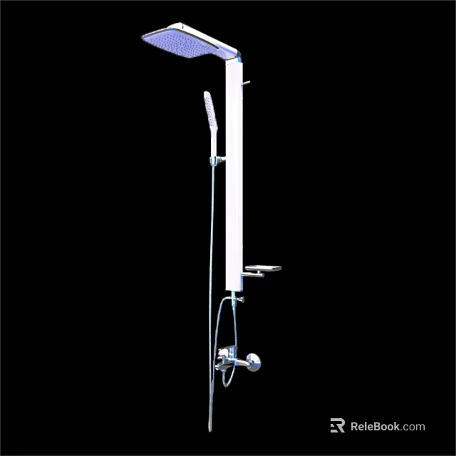 Modern Chrome Shower System With Top Sprayer Handheld Shower And Storage Shelf 3d model 