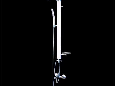 Modern Chrome Shower System With Top Sprayer Handheld Shower And Storage Shelf 3d model