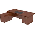 Spacious Wooden Executive Office Desk With Brown Finish And Storage Cabinet Drawers