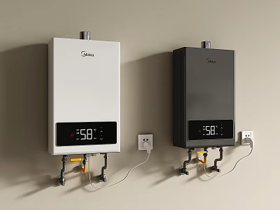 Midea White And Black Wall Mounted Water Heaters With Digital Temperature 3d model