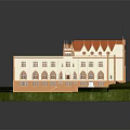 Exquisite Detached Villa with Red Roof White Walls Spire and Lush Green Lawn Exterior Design