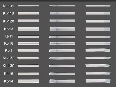 Various Labeled Component Models Arranged in Rows on Gray Background 3d model